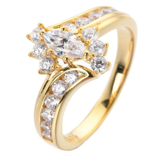 18K amarelo branco redondo e anel de aglomerado de diamante marquise cz 