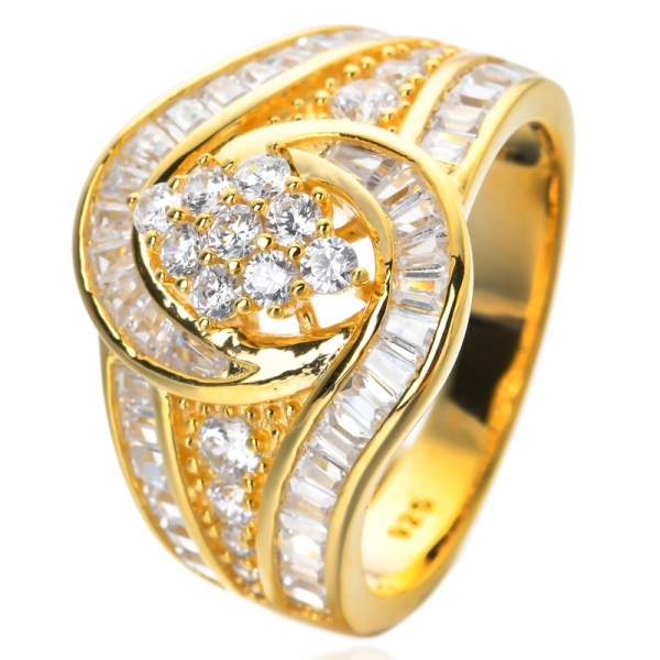 Ouro amarelo 18K sobre prata esterlina branca trape e anel de diamante redondo cz bypass 