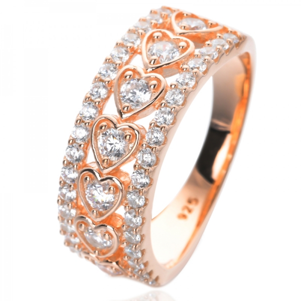 Anel de aliança de casamento de meia eternidade CZ banhado a ouro rosa simulado com diamante cúbico de zircônia 