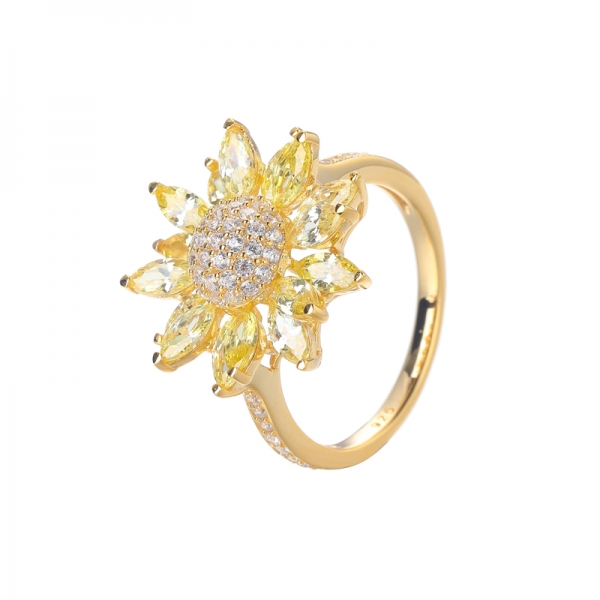 Anel de diamante para mulheres em anel de flores em ouro 18K esterlino 