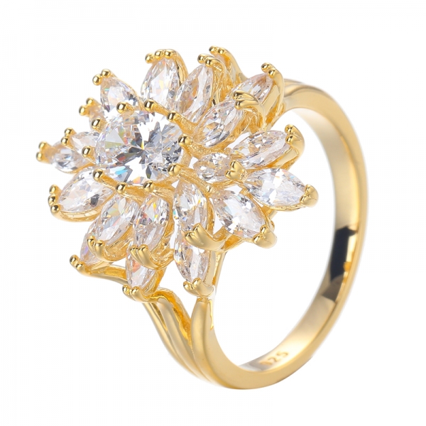 Anéis de coquetel de prata esterlina 925 com corte oval cúbico de zircônia anel de noivado em ouro amarelo 