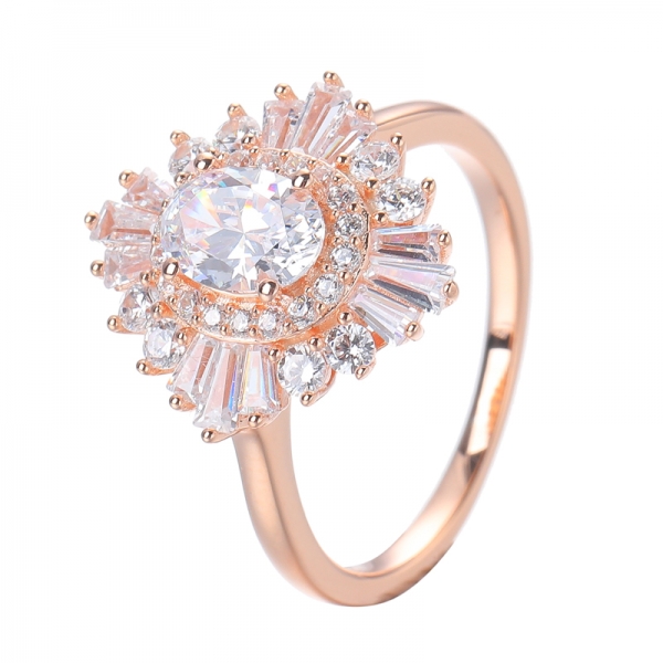 5 * 7 mm Corte oval simulado diamante cz sólido 18k ouro rosa diamante art déco Halo anéis de promessa antigos 
