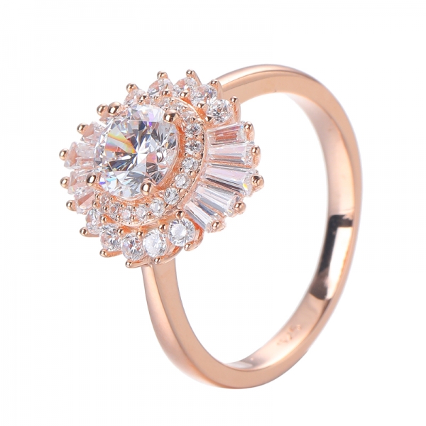 Anel de noivado feminino em prata de lei com ouro rosa 18K 6,0 mm branco simulado cz 