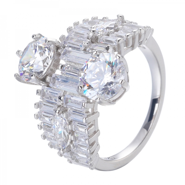 Anel de noivado redondo de diamante simulado em ouro branco 18k prata esterlina 925 