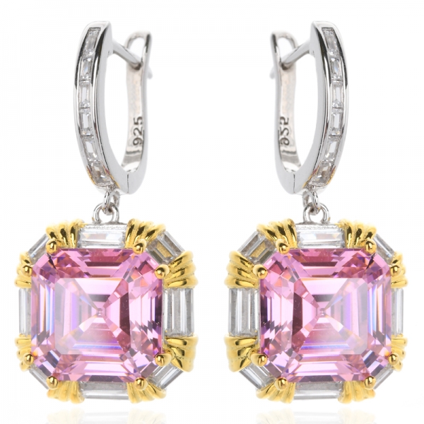 Conjunto de joias de colar de anel cúbico cortado asscher rosa conjunto de presentes para mulheres 