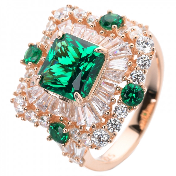 925 prata esterlina corte quadrado criado anel de noivado de casamento verde esmeralda para mulheres 