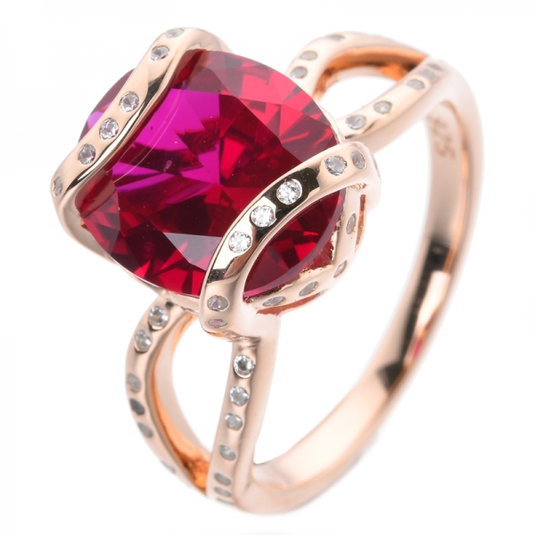 925 prata esterlina vermelho criado rubi ouro rosa anel de noivado coquetel 