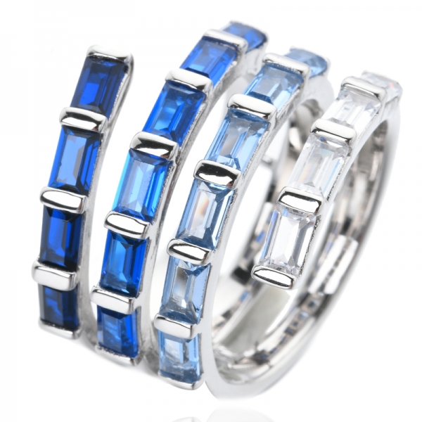 prata esterlina ródio baguete corte azul espinélio eternidade pedra preciosa anel de noivado 