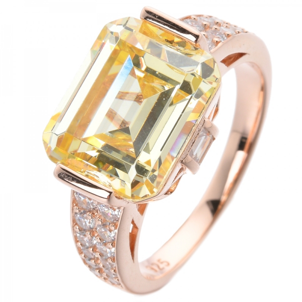 925 prata esterlina princesa criada diamante amarelo zircão amarelo anel de festa de aniversário 