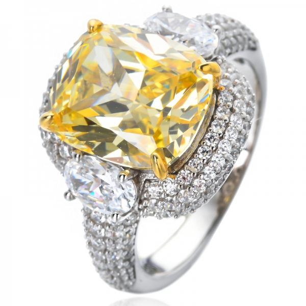 Almofada citrina brilhante de prata esterlina 925 simulada diamante amarelo zircônia promete anéis de halo 