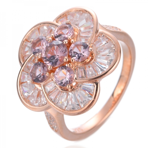 anel de flor de morganita rosa banhado a ouro rosa prata esterlina 
