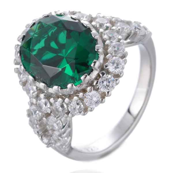 anel de promessa oval verde nano esmeralda e zircônia cúbica branca 925 prata esterlina 