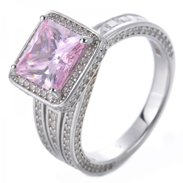925 prata esterlina diamante rosa simulado halo corte quadrado zircônia cúbica anéis CZ eternidade noivado anel de aliança de casamento 