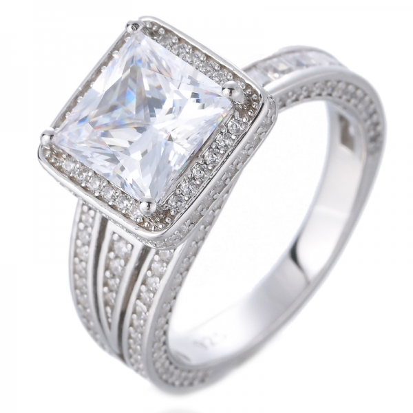 925 prata esterlina diamante rosa simulado halo corte quadrado zircônia cúbica anéis CZ eternidade noivado anel de aliança de casamento 