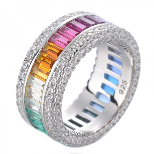 anéis de pedras preciosas baguete de banda multicolorida anel multicolorido de 925 libras esterlinas 