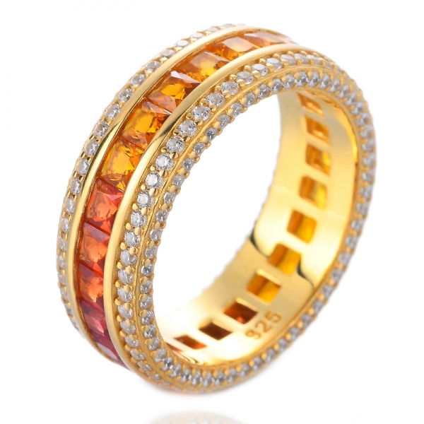 anel de noivado de zircão quadrado arco-íris anel de banda de eternidade empilhável colorido 