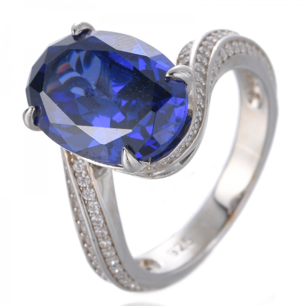 Anel de noivado feminino oval azul tanzanita criado em prata esterlina 925 