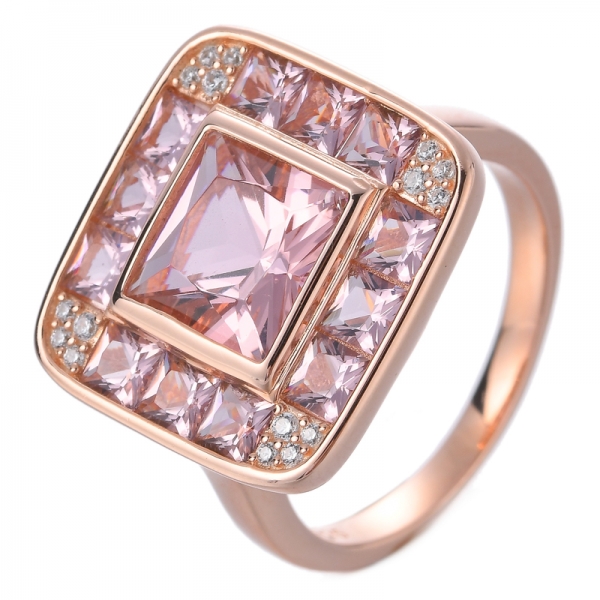 anel de noivado quadrado com corte princesa halo morganita e diamante acentuado 