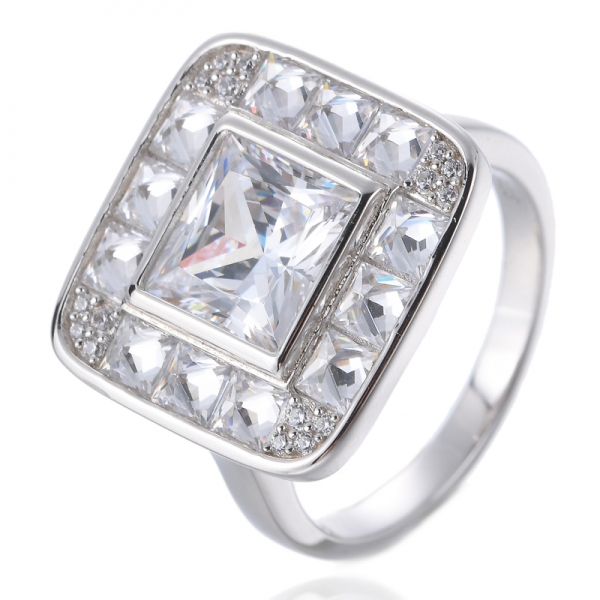 anel de noivado quadrado com corte princesa halo morganita e diamante acentuado 