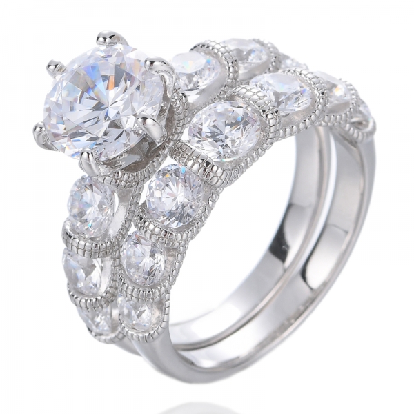 2 . anéis de casamento 0ct para mulheres conjuntos de anéis de noiva redondos anéis de promessa de noivado de zircônia cúbica 