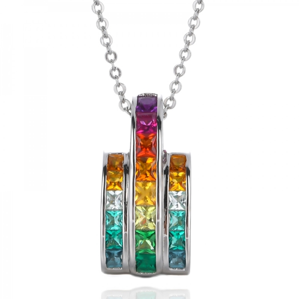 Mulheres 's colar de pingente de barra de princesa quadrada de cristal de strass arco-íris
 