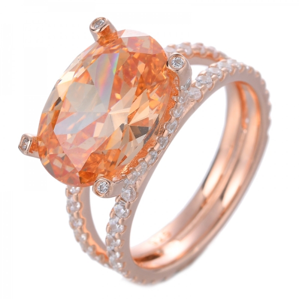 Anéis de noiva de noivado com lapidação oval Champanhe Topázio cúbico Zircão Ouro rosa
 