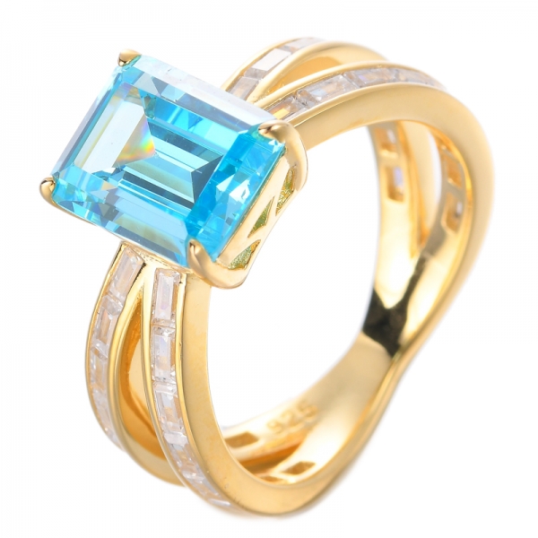 Anel de noivado de ouro branco 8*10mm lapidação esmeralda azul tanzanita dezembro pedra preciosa
 