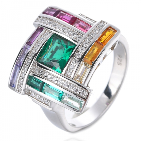 Anéis arco-íris de zircônia cúbica de prata esterlina 925 multicolorida
 