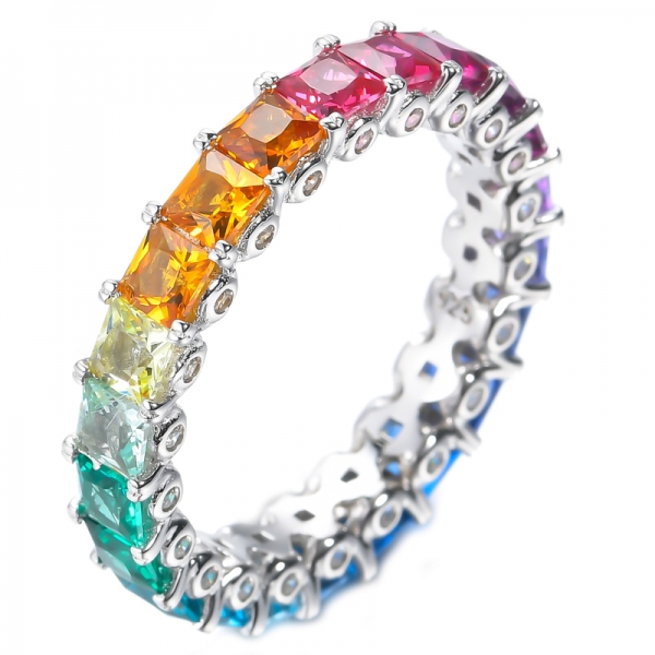 Anel da eternidade arco-íris quadrado 925 com banho de ródio sobre prata esterlina
 