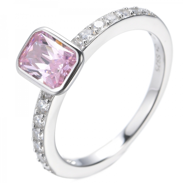 Anel de prata e ródio branco e rosa diamante CZ octógono
 