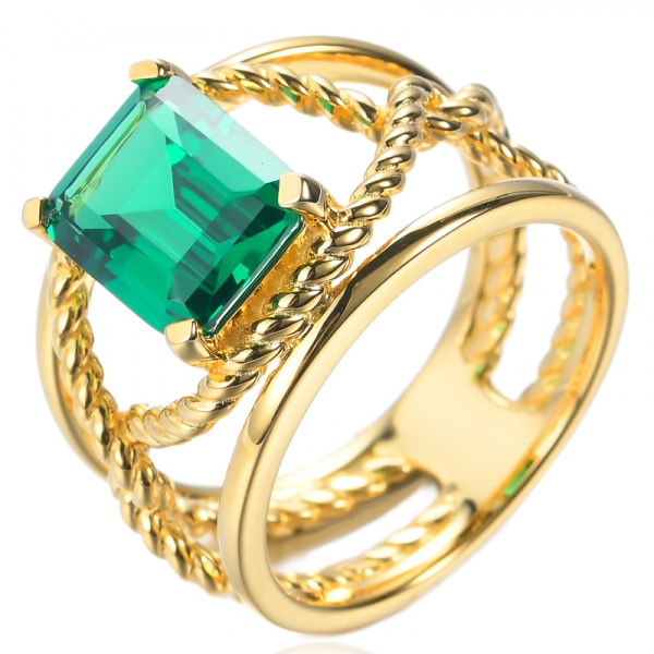 Nano anel verde esmeralda 925 banhado a ouro amarelo sobre prata esterlina
 
