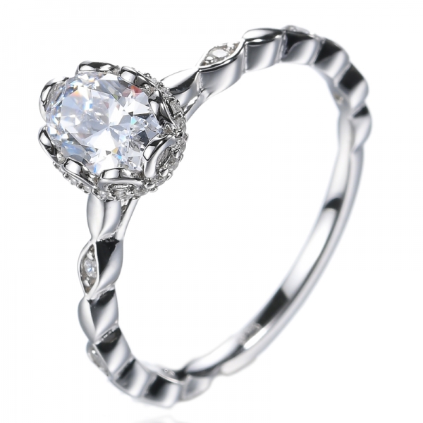 925 prata esterlina brilhante diamante branco lapidação oval aliança branca CZ alianças de casamento
 