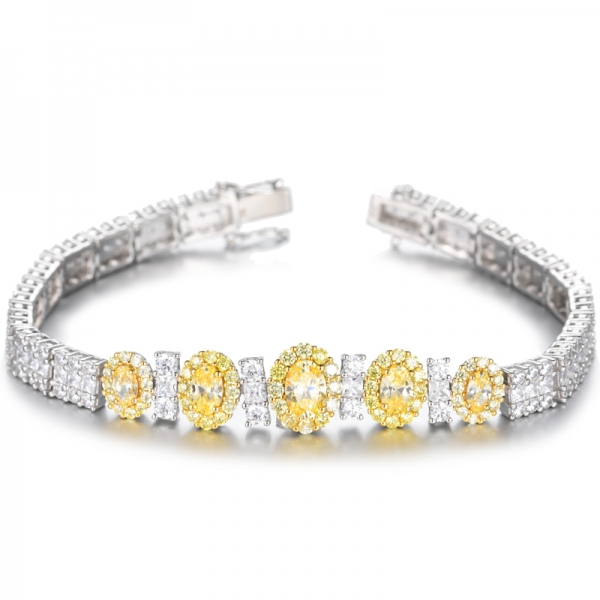 925 diamante amarelo e branco zircônia cúbica dois tons pulseira de prata chapeamento
 