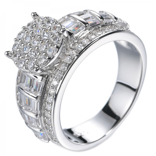 Anel de noiva halo de prata esterlina redondo branco CZ cluster de diamante
 