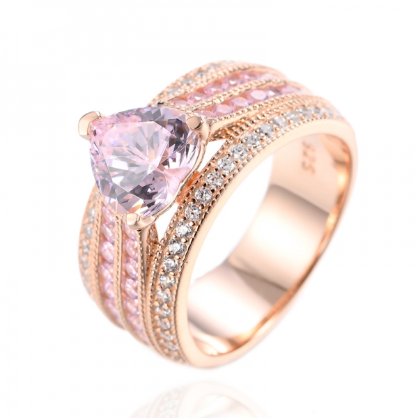 Anel de prata 925 coração diamante rosa zircônia cúbica 18k banhado a ouro rosa
 