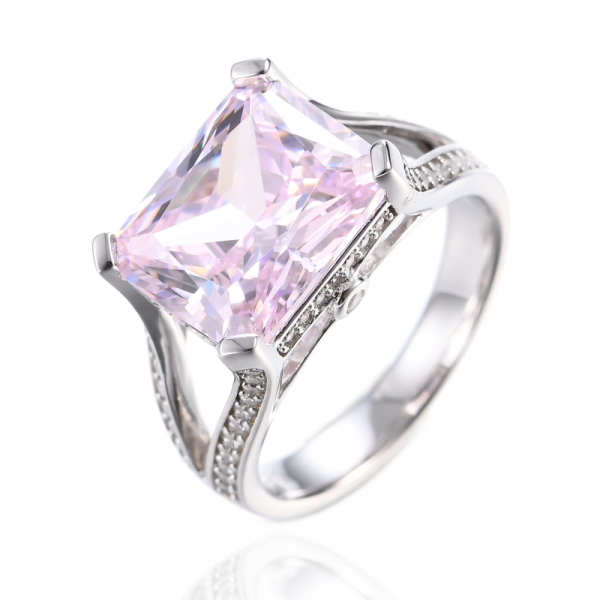 Anel de prata 925 diamante rosa cúbico zircônia com banho de ródio
 