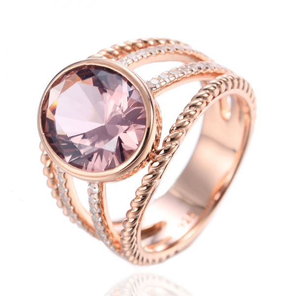 Anel de prata 925 oval diamante rosa cúbico zircônia centro dois tons
 