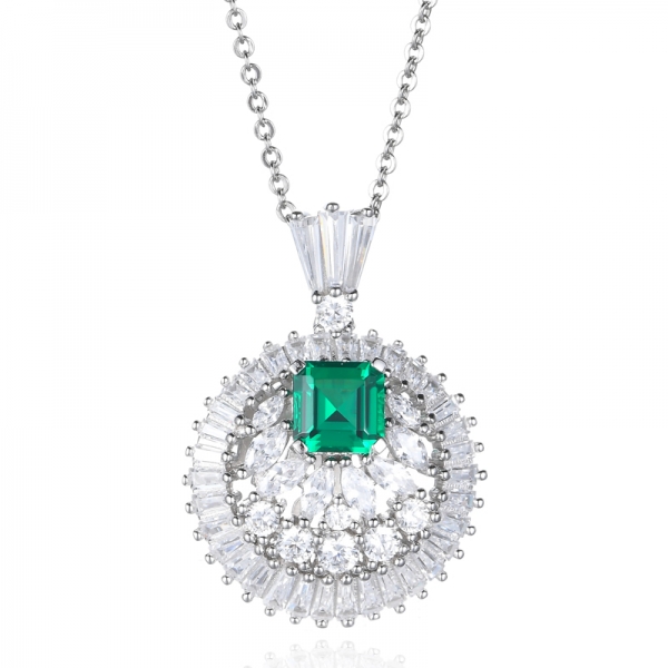 Conjunto de pingente de prata esterlina 925 Asscher corte simulado verde esmeralda conjunto de joias
 