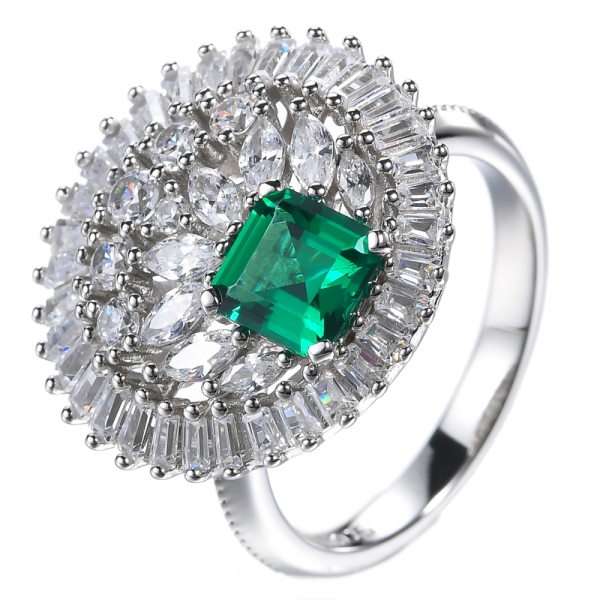 Conjunto de anel de noivado de prata esterlina 925 verde simulado esmeralda corte Asscher
 