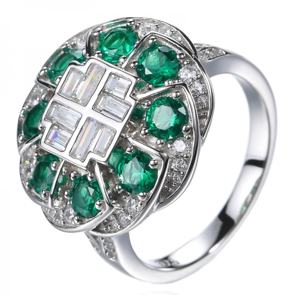 Anel de prata esterlina 925 3,5 mm redondo criado verde esmeralda pedra preciosa maio birthstone anel conjunto
 