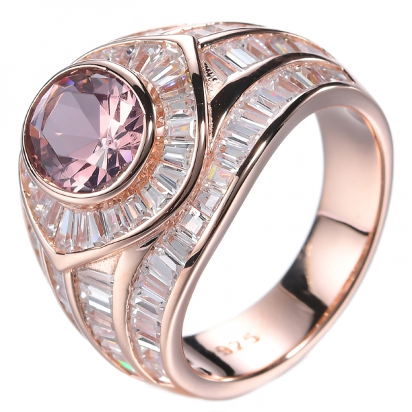 Anel de noivado de prata esterlina 925 oval rosa simulado Morganita ouro rosa art déco
 