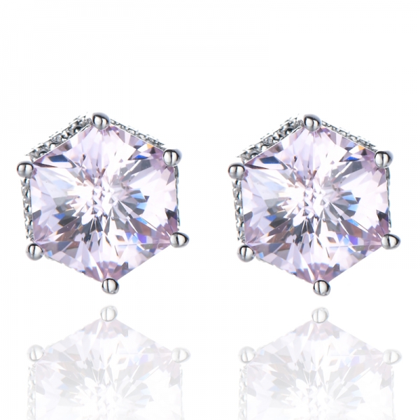 Brinco extravagante de diamante rosa claro corte hexagonal cúbico em prata esterlina 925
 