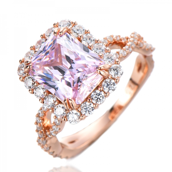 Anel de noivado com diamante rosa 4.0CTW e zircônia cúbica branca ouro rosa 18k sobre prata esterlina
 