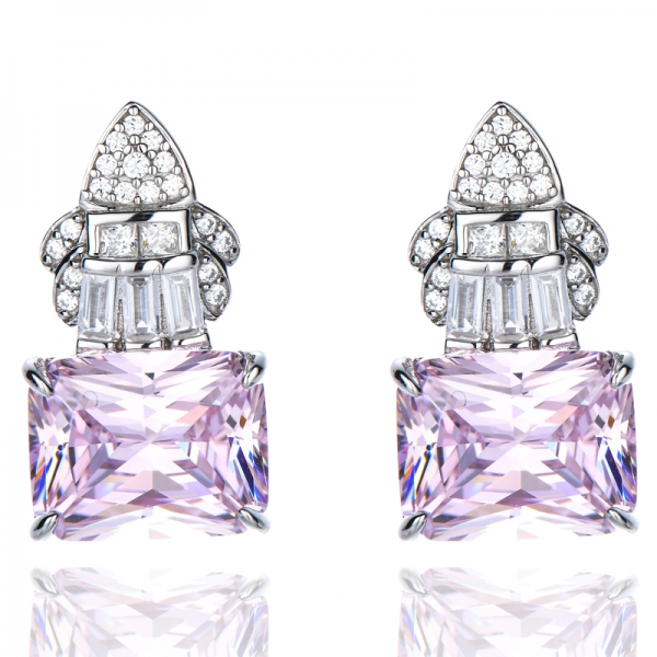 Brincos de diamante rosa claro elegantes e delicados para mulheres
 