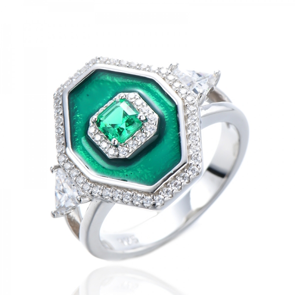 Anéis de prata esmaltados com pedra verde esmeralda
 