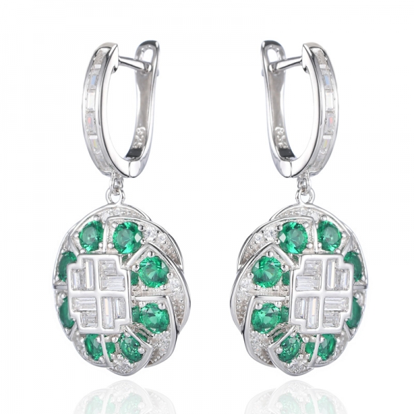 Brincos femininos em formato redondo de prata esterlina 925 verde esmeralda
 