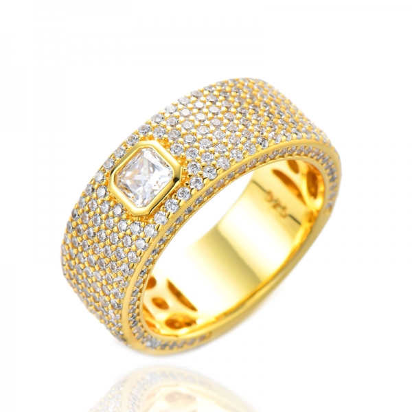 Anéis quadrados de noivado prata esterlina 925 Halo CZ banhado a ouro amarelo 18K
 