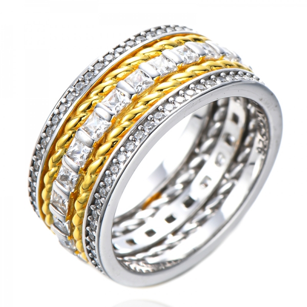 Anéis de Prata Esterlina 925 Quadrados Diamante CZ Banhado em 2 Tons Aliança de Casamento Anéis da Eternidade
 