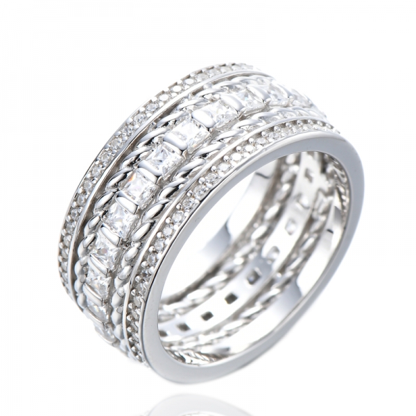 Anéis de Prata Esterlina 925 Quadrados Diamante CZ Banhado em 2 Tons Aliança de Casamento Anéis da Eternidade
 