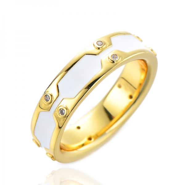 Anéis femininos banhados a ouro prata esterlina esmalte branco 